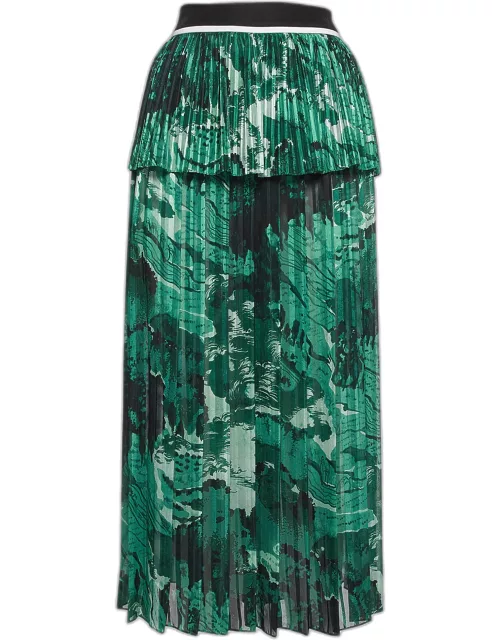 Victoria Beckham Green Crepe and Satin Plisse Midi Skirt