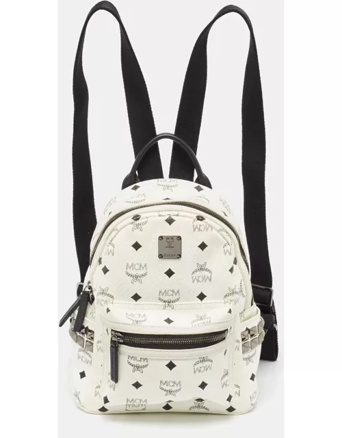 MCM White/Black Visetos Coated Canvas Studded Stark-Bebe Boo Backpack