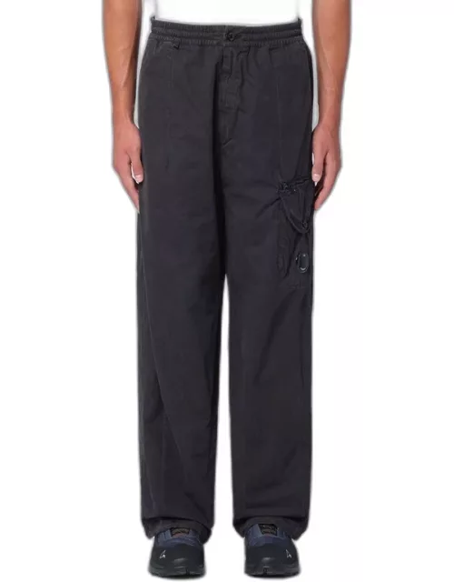 Black washed cotton cargo trouser