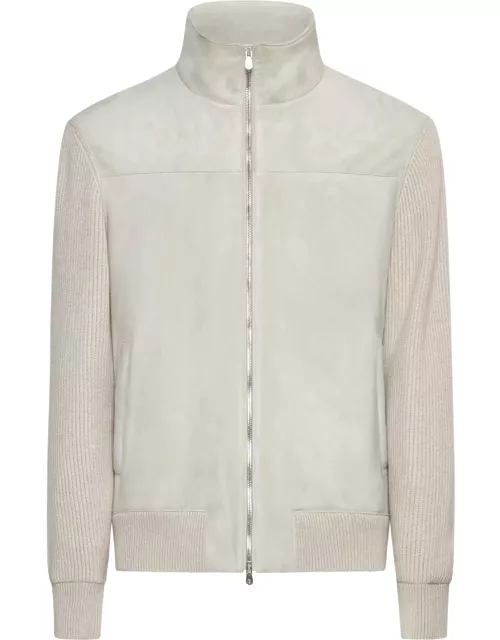 Brunello Cucinelli Suede And Knit Bomber Jacket