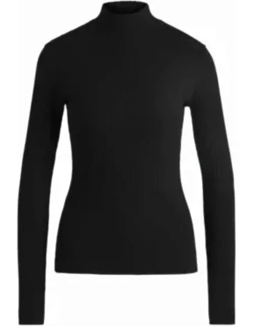 Stretch-cotton slim-fit T-shirt with logo print- Black Women's T-Shirt