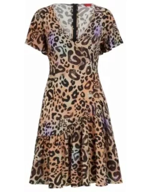 Wrap-front dress in leopard-print fabric- Patterned Women's Day Dresse