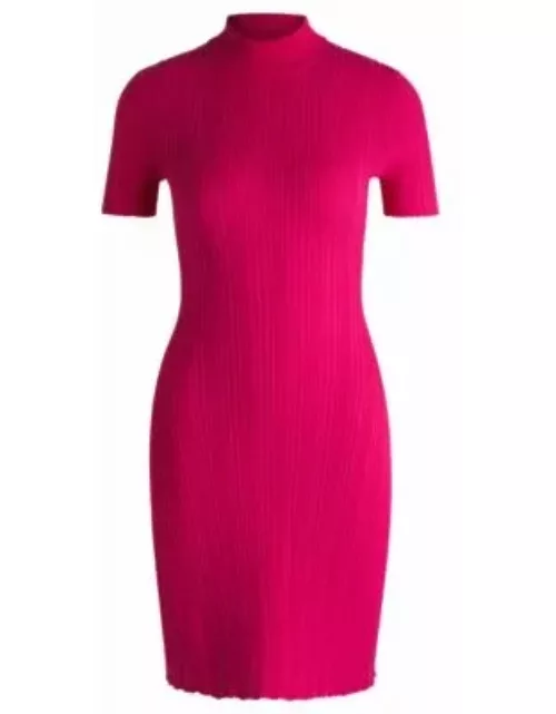 Slim-fit dress in irregular-rib crepe- Pink Women's Knitted Dresse