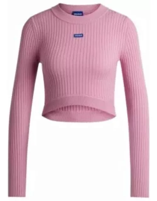 Cropped sweater with blue logo label- Pink Women's Sweater