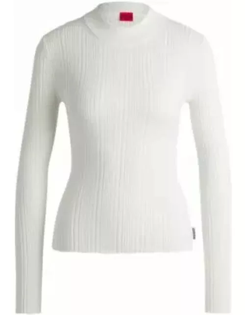 Slim-fit sweater with irregular ribbed structure- White Women's Sweater