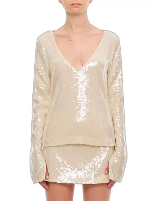 Rotate by Birger Christensen Sequins V-neck Top