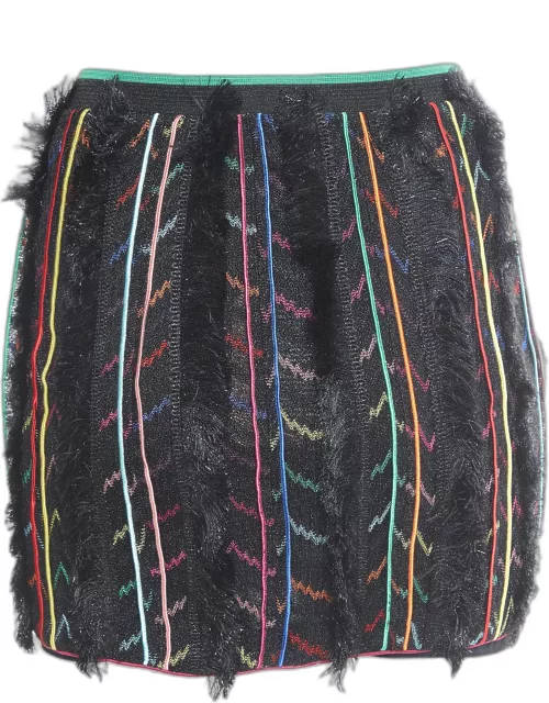 Missoni Black Stripe Lurex Knit Fringed Mini Skirt