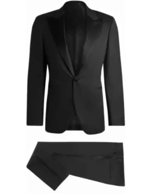 Slim-fit tuxedo suit in wool and silk- Black Men's All Clothing