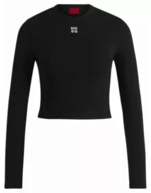 Slim-fit top with stacked logo- Black Women's Casual Top