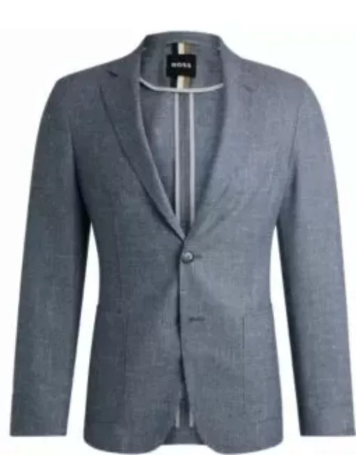 Slim-fit jacket in patterned virgin wool and linen- Dark Blue Men's Sport Coat