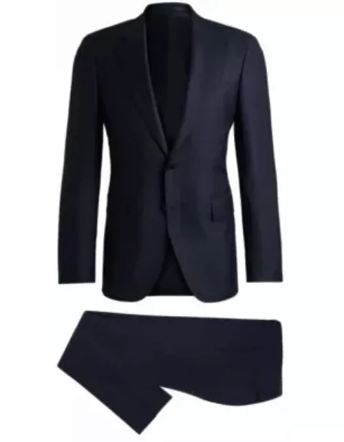 Slim-fit suit in striped wool- Dark Blue Men's Business Suit