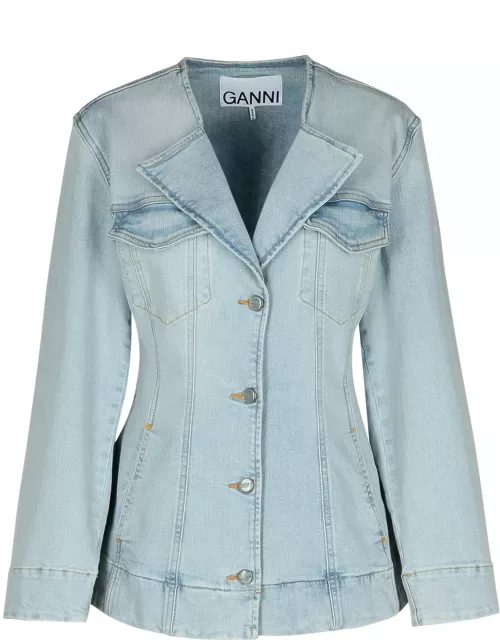 Ganni Light Blue Cotton Blazer