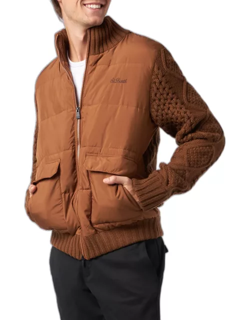 MC2 Saint Barth Man Brown Padded Jacket With Knitted Sleeve