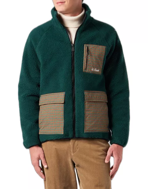 MC2 Saint Barth Man Green Sherpa Jacket With Check Patch Pocket
