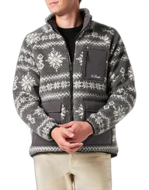 MC2 Saint Barth Man Sherpa Jacket With Fair-isle Print