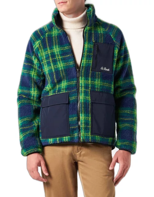 MC2 Saint Barth Man Sherpa Jacket With Tartan Print