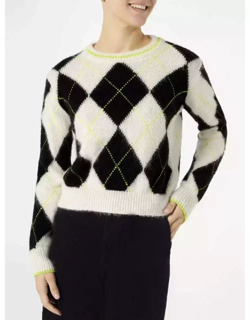 MC2 Saint Barth Woman Brushed Cropped Sweater With Argyle Pattern