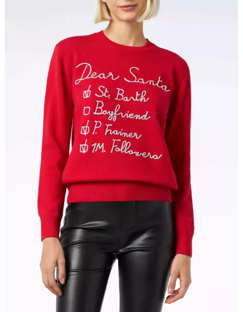 MC2 Saint Barth Woman Brushed Sweater With Dear Santa List Embroidery