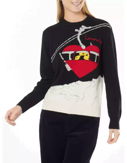 MC2 Saint Barth Woman Crewneck Black Sweater With Lovovia Embroidery