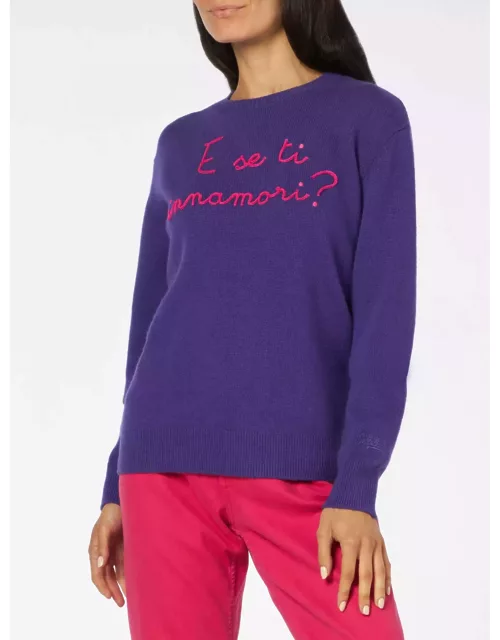 MC2 Saint Barth Woman Crewneck Purple Sweater With E Se Ti Innamori? Embroidery Niki Dj Special Edition