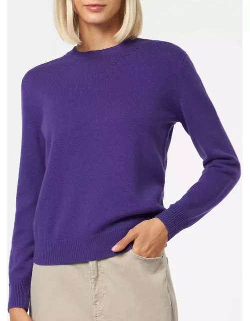 MC2 Saint Barth Woman Crewneck Purple Sweater With St. Barth Embroidery