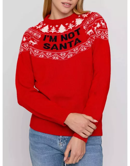MC2 Saint Barth Woman Crewneck Red Sweater With Im Not Santa Print