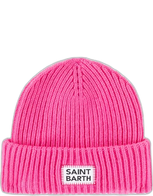 MC2 Saint Barth Woman Fluo Pink Ribbed Beanie With Saint Barth Labe