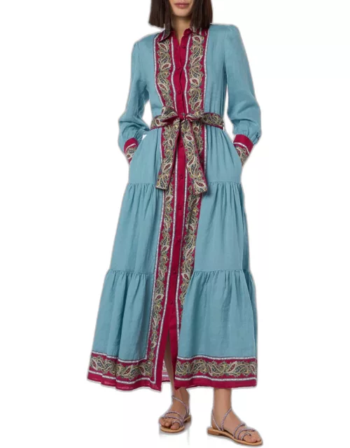 MC2 Saint Barth Woman Light Blue Linen Dress Jensen With Paisley Placed Print