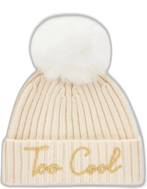 MC2 Saint Barth Woman White Beanie With Too Cool Embroidery And Pompon