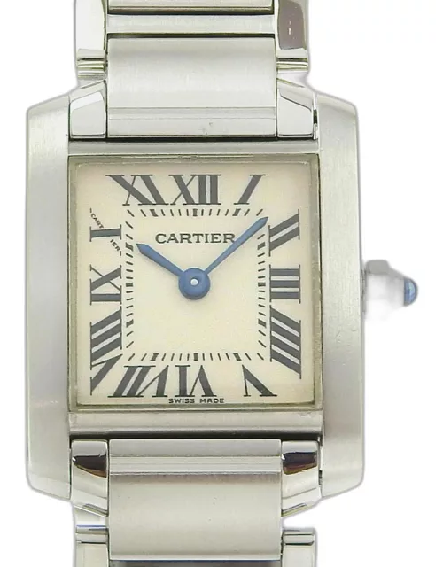 Cartier White Stainless Steel Tank Francaise Quartz Women's Wristwatch 20 m