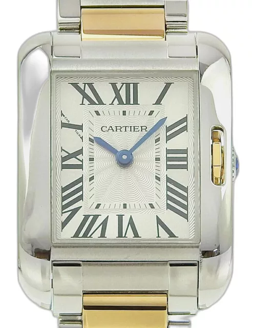 Cartier Silver 18k Yellow Gold Stainless Steel Tank Anglaise W5310046 Quartz Women's Wristwatch 22 m