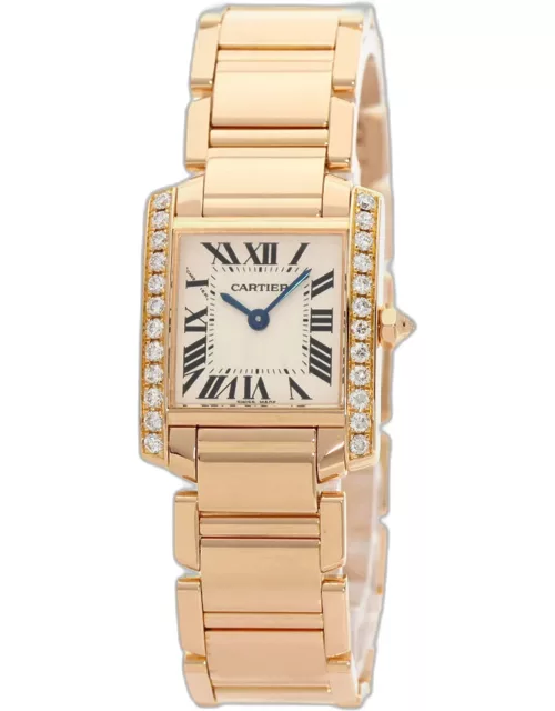 Cartier White 18k Rose Gold Tank Francaise WE1001R8 Quartz Women's Wristwatch 20 m