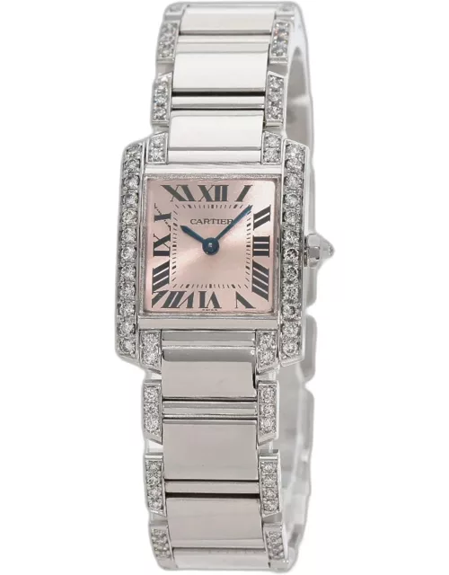 Cartier Pink 18k White Gold Tank Francaise WE1002SF Quartz Women's Wristwatch 32 m
