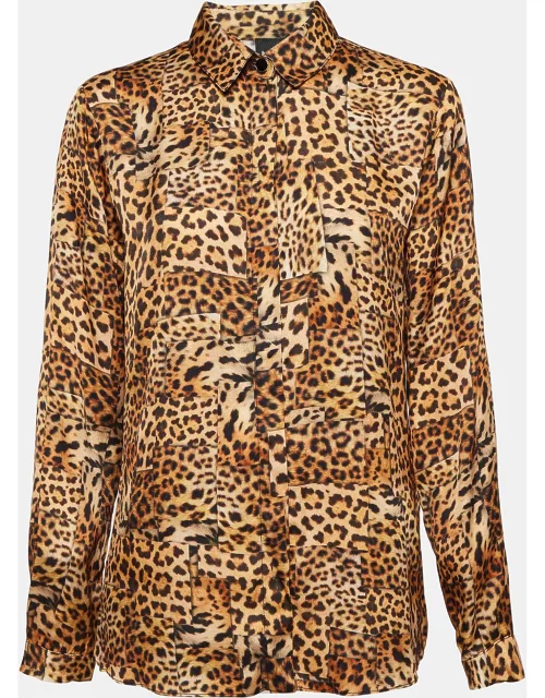 Just Cavalli Brown Leopard Print Satin Shirt