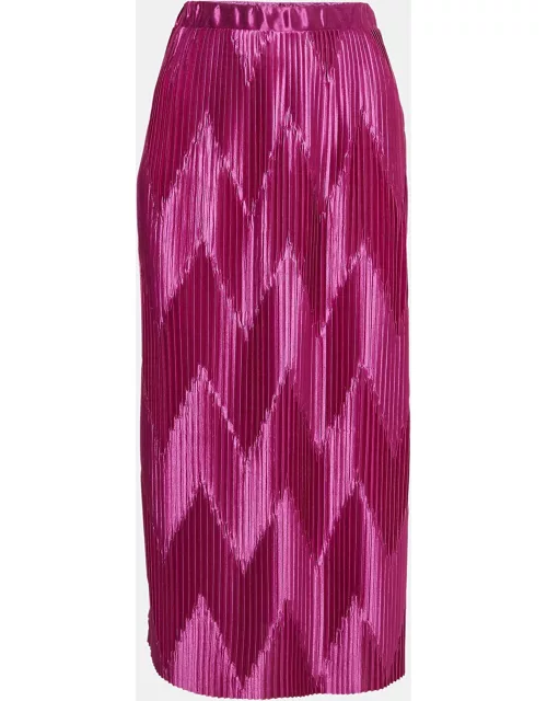 Givenchy Pink Zig-Zag Plisse Satin Midi Skirt