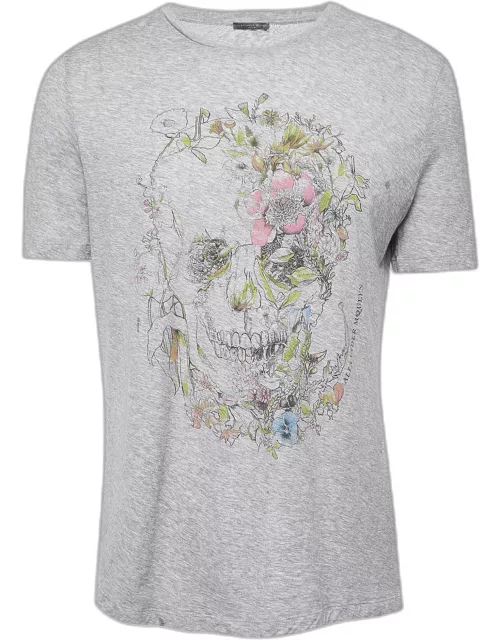 Alexander McQueen Grey Floral Print Jersey T-Shirt