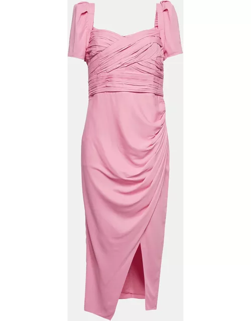 Self-Portrait Pink Crepe Pleated Iris Midi Dress