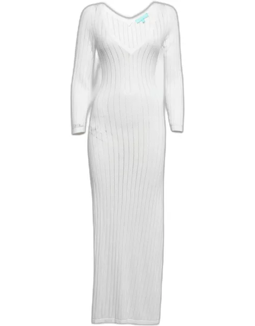Melissa Odabash White Cotton Knit Sheer Midi Dress