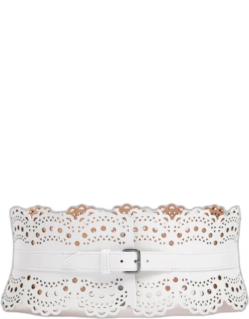 Alaia Bustier Belt In White Wave Vienne Leather