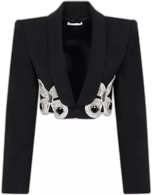 AREA Embroidered Butterfly Cropped Blazer