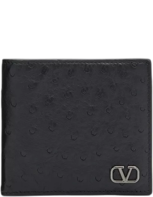 Men's Mini VLogo Ostrich-Effect Bifold Wallet