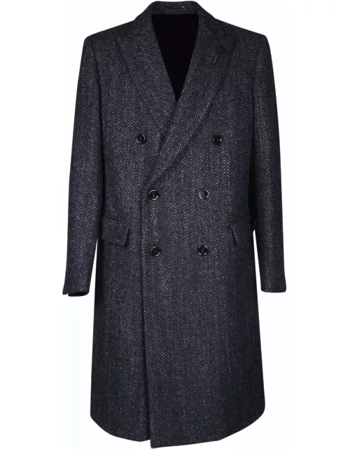 Lardini Grey/blue Herringbone Double-breasted Coat