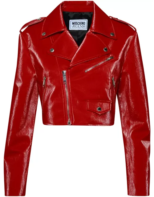 M05CH1N0 Jeans Red Cotton Blend Biker Jacket