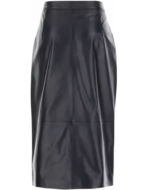 ARMA Midi Black Skirt With Front Slit In Leather Woman