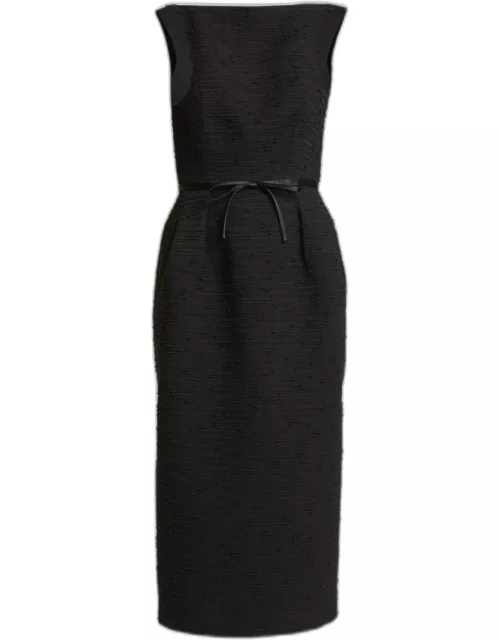 Sleeveless Belted Midi Pencil Dres