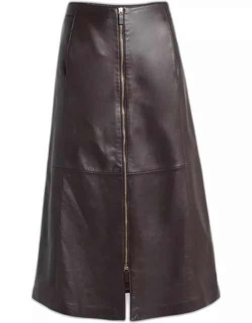 Zip-Up Leather Maxi Skirt
