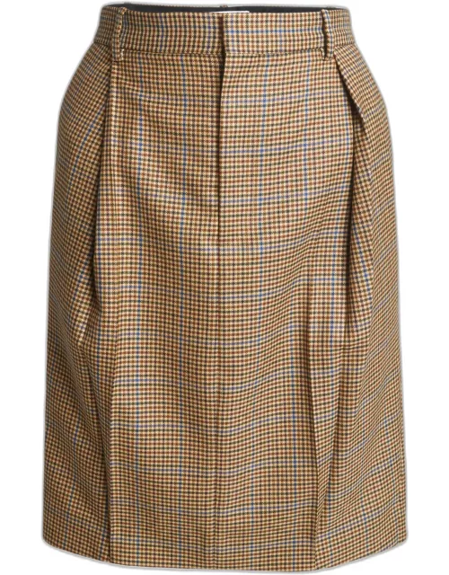 Houndstooth Tailored Utility Wool Skirt