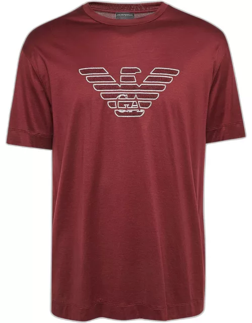 Emporio Armani Burgundy Logo Embroidered Jersey T-Shirt