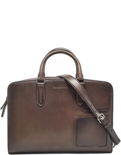 Ermenegildo Zegna Brown Ombre Leather Briefcase Bag