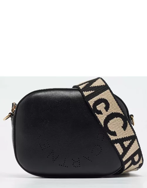 Stella McCartney Black Perforated Logo Faux Leather Crossbody Bag